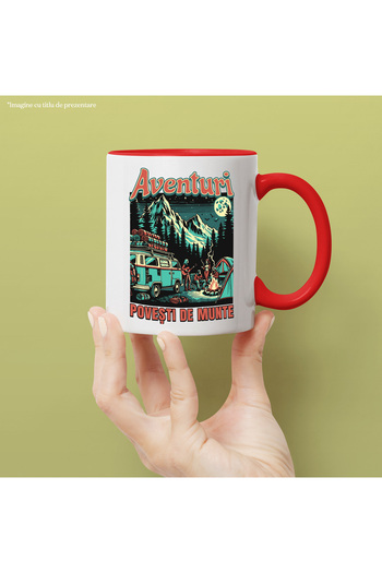 StoryGift Romania Adventures Mug. Mountain Stories Family Fun, 330ml, Ceramic with Red Handle, With ,STG