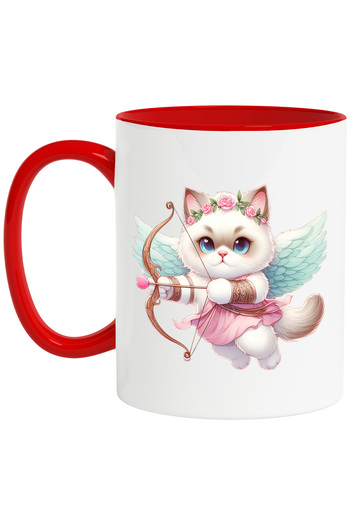 StoryGift Romania Mug with a kitty Cupid, illustration, archery, wings, flying, in love, With, STG
