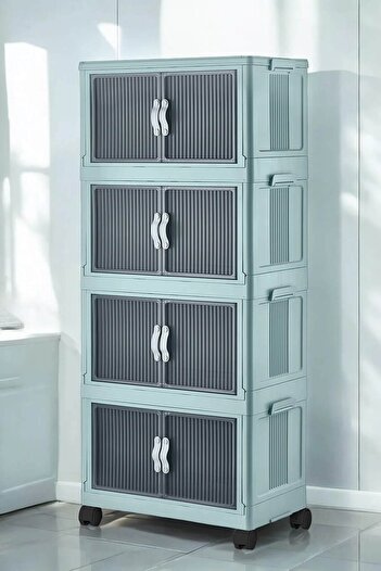 decorev Çok Amaçlı Kapaklı Portatif İstiflenebilir Tekerlekli Organizer Dolap Mavi