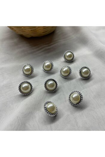 Bukle İplik Large Pearl Detailed Twist Pattern Silver Color Plastic Button with Bottom Stitching 34" Button (12 Pcs)