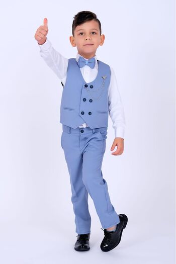Entel Boy's Tuxedo Suit 6-Button Vest with Bow Tie and Chain