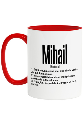 StoryGift Romania Mug With The Name Mihail, With Funny Message, Curious, Sociable, Noisy, 330ml, Wax, With ,STG