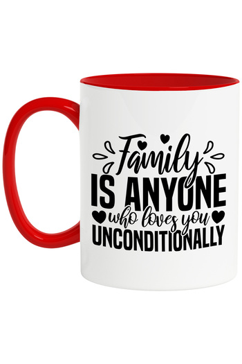 StoryGift Romania Mug with message stating that family means anyone who loves you unconditionally, With ,STG
