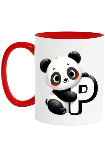 StoryGift Romania Mug with panda bear with the letter "P", illustration, for children, school, student, abe, With ,STG