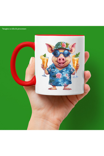 StoryGift Romania Mug with a pig on vacation | illustration | exotic place | holds 2 glasses of drinks, With,STG