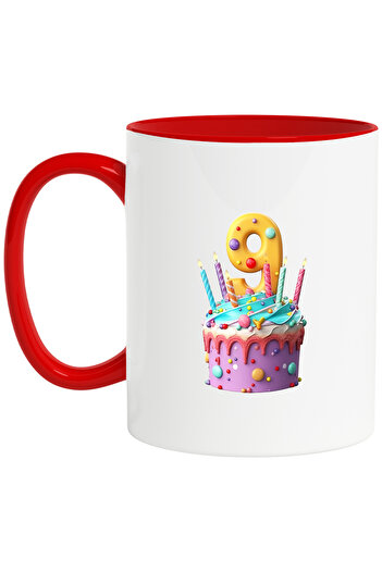 StoryGift Romania Mug with cake with number 9, nine years, illustration, for children, birthday, candle, With,STG