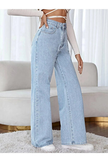 Ramrod Bipa Super High Anii 90 Snow Wash Blue Lycra Blugi largi Pantaloni Palazzo