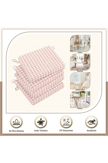 Evim Canvas 4-Piece Plaid Liquid-Proof Stain-Proof Zippered Lace-Up Chair Cushion Pink 40 X 40 cm