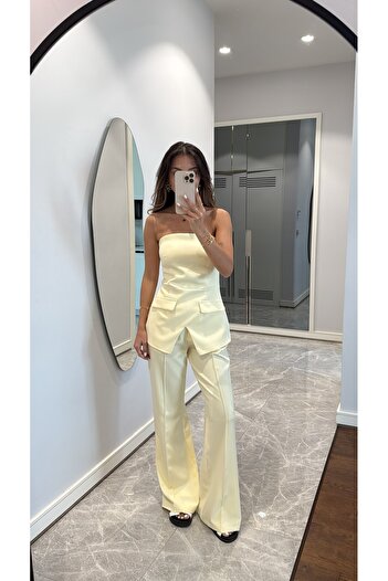 sinemkivanc co Strapless Pants Suit with Pocket Detail