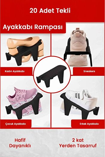 Fevito 20 Single Shoe Ramps, Closet Organizer, 2 Layers of Shoe Rack Organizer