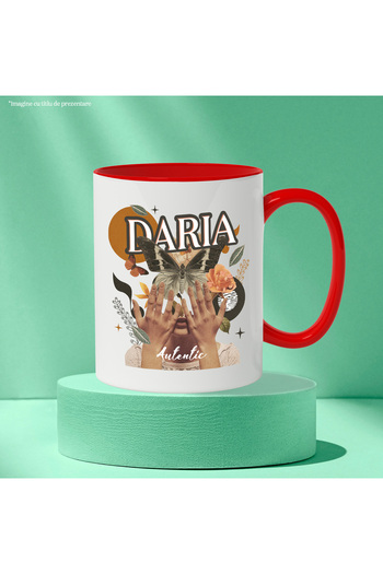 StoryGift Romania Mug With Name Daria, Girl Collage, Butterfly, Flowers, Circle, 330ml, Ceramic with Handle, With,STG