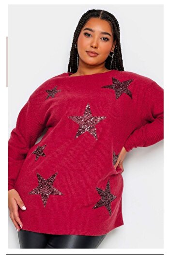 Sevda Kılınç Plus Size Star Detailed Tunic Sweater