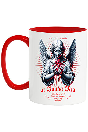 StoryGift Romania Angel Mug - You Have My Heart, Gift, Indredere, 330ml, Ceramic with Red Handle, With R,STG Handle.