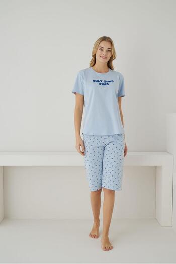 FORMO Set de pijamale Capri natural cu mâneci scurte, 100% bumbac organic, cu modele florale