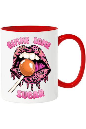 StoryGift Romania Mug with mouth and a lollipop with the message "Gimme some sugar", sugar, pink, love, and, With, STG.