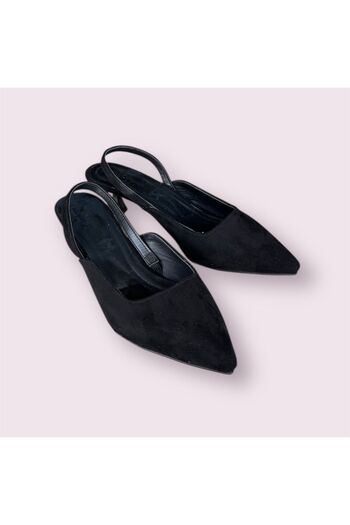 İpek Silk Women's Black Suede Short Heel Slingback Shoes Sitiletto