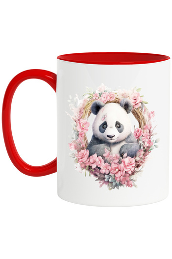 StoryGift Romania Panda bear mug | illustration | pink flower crown | a little scared | , With ,STG .