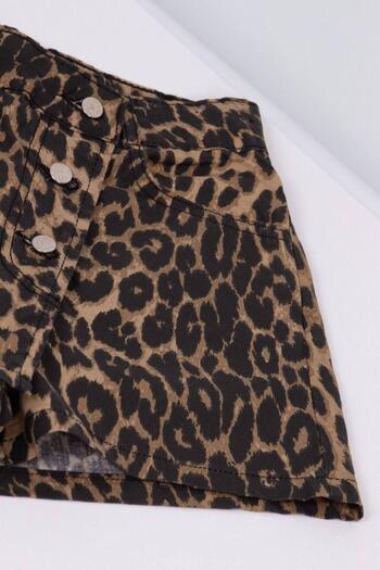 Genel Markalar Yuniks Leopar Desenli Şort Etek Kız Çocuk Jean-Denim Şort
