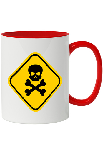 StoryGift Romania Mug With Sign, Danger, Skull, Bones, Multicolor 330 ml, Ceramic with Red Handle, With Ma,STG