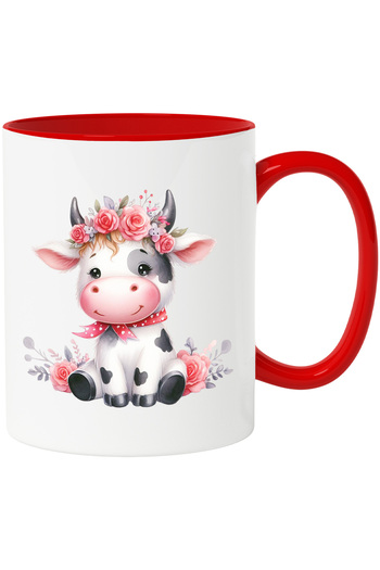 StoryGift Romania Mug with a cheerful cow with roses on the top of her head | illustration | , With ,STG