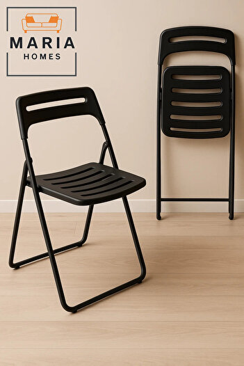 MARIA HOMES Black Folding Plastic Chair – Lightweight & Ventilated Design for Indoor and Outdoor Use
