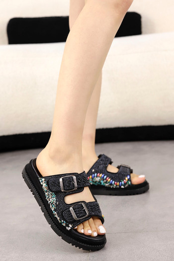 Mamito Ayakkabı Bln 690 Metal Buckle Detailed Stone Slippers