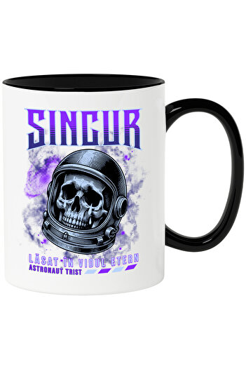 StoryGift Romania Skeletons in Space Mug Alone. Sad Astronaut, 330ml, Ceramic with Black Handle, With M,STG
