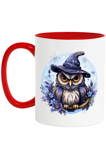 StoryGift Romania Mug with an irritated owl with a witch's hat, illustration, branch, flower, With,STG