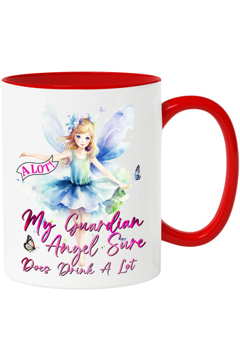StoryGift Romania Mug with a fairy girl with the message "My guardian angel sure does drink a lot", fairy tale, With ,STG
