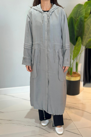 Ceremony Allerli Sleeves and Gathered Detailed Front Buttoned Cupra Cap 58110 Gray