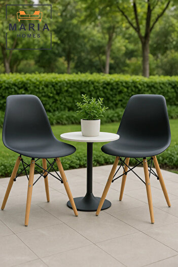 MARIA HOMES Black Modern Plastic Dining Chair with Wooden Legs – Ergonomic Minimalist Seating for Home or Office