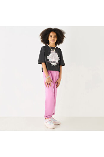 Juniors Graphic Print T-Shirt With Crew Neck And Short Sleeves