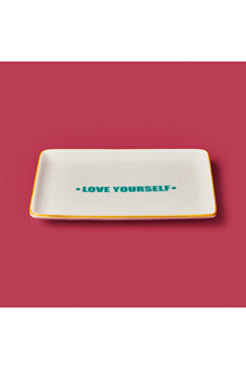 Evidea Kitchen Love Yourself Serving Plate - Green / Yellow - 13X18 cm