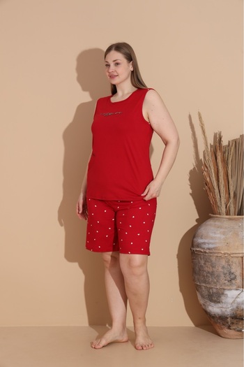 Temporium Women's Milan Fabric Large Size Curve Printed Patterned Bamboo Shorts Pajama Set
