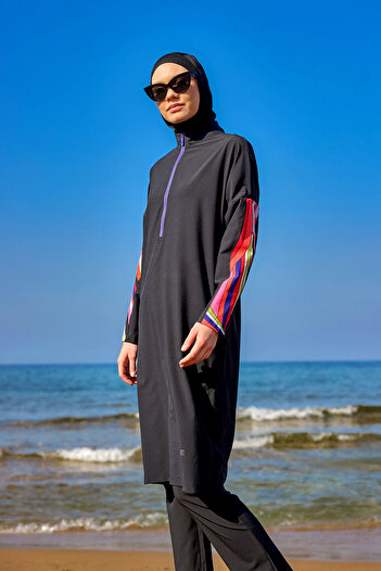 Marina Black Full Covered Hijab Swimsuit M2510 – Drainable Waist with Stopper