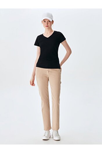 Ltb V-Neck Basic Short Sleeve Regular Black T-Shirt