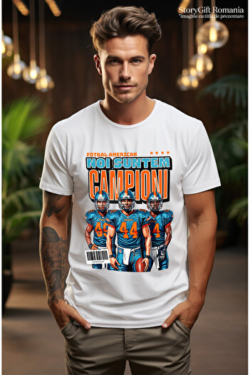 StoryGift Romania Tricou Barbati American Footb4all Noi Suntem Campioni Echipa Sport Cu Imprimeu Pe Fata, 1 Stg