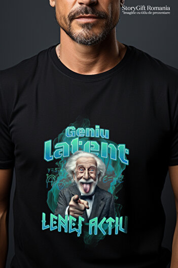 StoryGift Romania Tricou Barbati Geniu Latent Lenes Activ, Matematica, Haios Cu Imprimeu Pe Fata, 100% Bumbastg