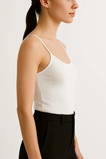HNX White Cotton Thin Strap Ribbed Women's Athlete
