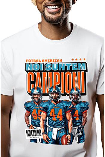 StoryGift Romania Tricou Barbati American Footb4all Noi Suntem Campioni Echipa Sport Cu Imprimeu Pe Fata, 1 Stg