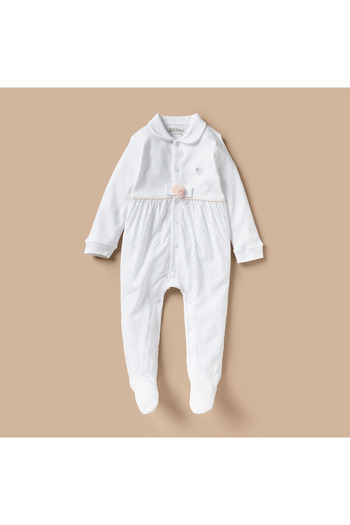 giggles Schiffli Textured Sleepsuit with Floral Applique Detail