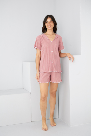 Siyah İnci Powder Seasonal Slim Bow Shorts Suit7880