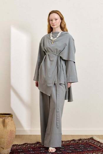 Ceylan Otantik Gray Organic Linen Double Leg Trousers