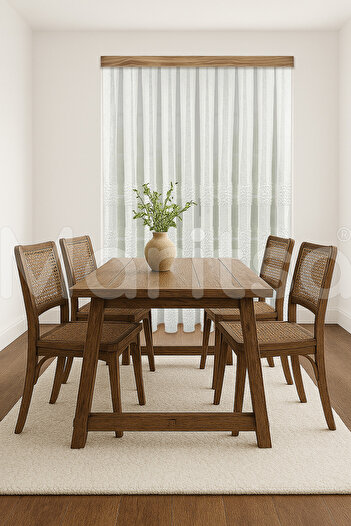 MARİTSA Tulle Curtain - Nordic Series Bohemian Klara Pattern Linen to Floor Cotton Processing Ecru Dense Pleat (1X3) Curtain
