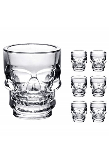 PUFO Set of 6 glass shot glasses, skull shape, 50 ml