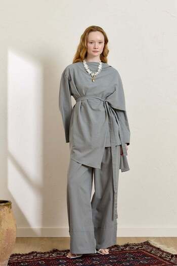 Ceylan Otantik Gray Organic Linen Double Leg Trousers