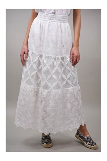 Y TWO WOMEN FUSTA LUNGA BUMBAC CU IMPRIMEU STELUTE OZEGNA Alb TALIE UNICA