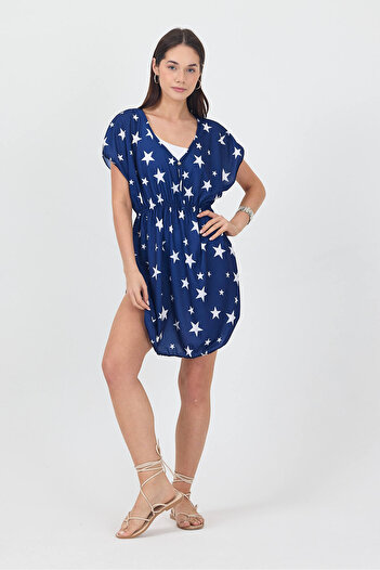 Bysenby BYSEN Star Navy Blue White Star μοτίβο με ελαστική μέση φόρεμα παραλίας Pareo