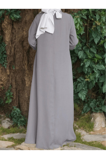 Atika Moda Stylish Solid Color Long Sleeve Round Neck Loose Fit Casual Dress
