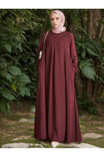 Atika Moda Stylish Solid Color Long Sleeve Round Neck Loose Fit Casual Dress